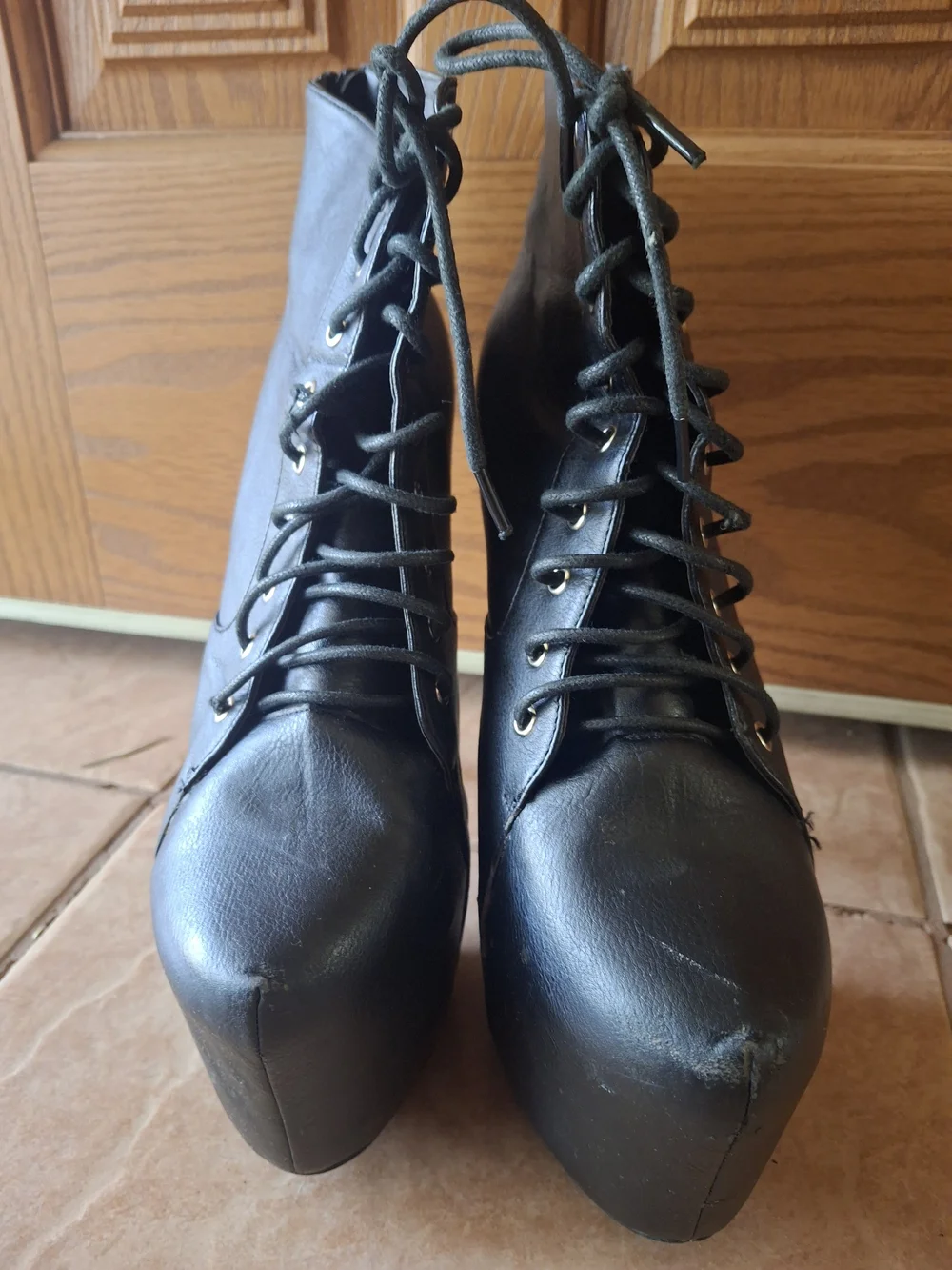 Women's Black Lace-Up Platform Ankle Booties